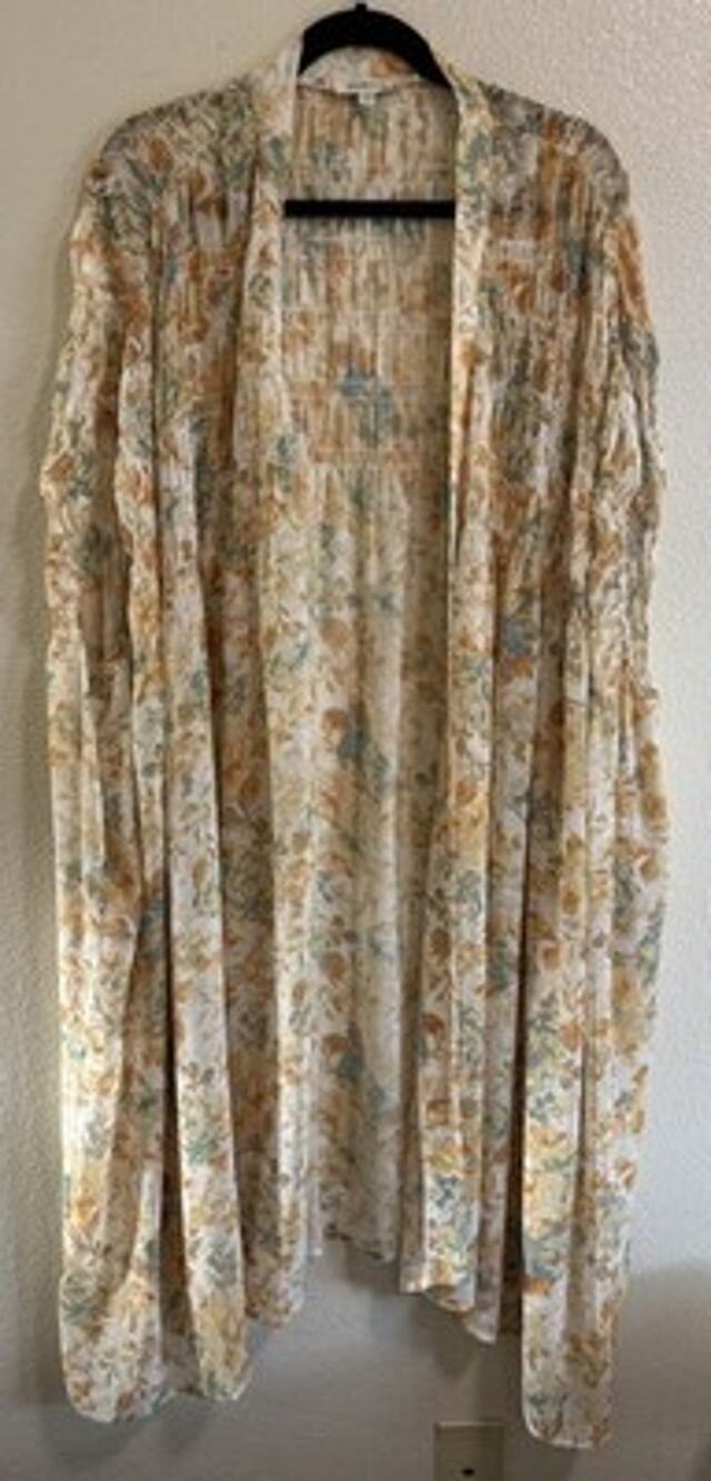 Oli & Hali Floral Duster Kimono Orange Blue Smocked Boho Women’s Plus Size OS